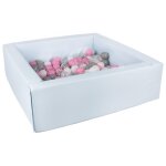 Piscine a balles carre avec 200 balles - bleu (pastel) / blanc, transparent, rose clair, gris