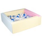 Piscine a balles carr�e avec 200 balles - bords 3 couleurs / blanc, transparent, bleu, gris