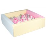 Piscine a balles carre avec 200 balles - bords 3 couleurs / blanc, transparent, rose clair, gris