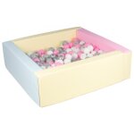 Piscine a balles carre avec 200 balles - bords 3 couleurs / blanc, transparent, rose clair, gris, argent ...