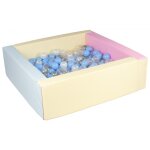 Piscine a balles carre avec 200 balles - bords 3 couleurs / perle, transparent, bleu clair, argent