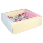 Piscine a balles carre avec 200 balles - bords 3 couleurs / perle, transparent, rose, argent