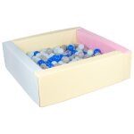 Piscine a balles carre avec 200 balles - bords 3 couleurs / transparent, bleu gris argent bleu pastel ...