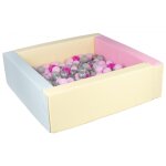 Piscine a balles carr�e avec 200 balles - bords 3 couleurs / transparent, rose, gris, argent, rose p