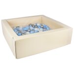 Piscine a balles carre avec 200 balles - cappuccino / perle, transparent, bleu clair, argent