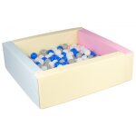 Piscine a balles carre avec 200 balles - rose, bleu, jaune (pastel) / blanc, bleu, gris
