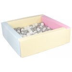 Piscine a balles carre avec 200 balles - rose, bleu, jaune (pastel) / blanc, gris