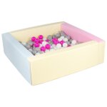 Piscine a balles carre avec 200 balles - rose, bleu, jaune (pastel) / blanc, rose, gris