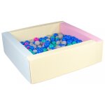 Piscine a balles carre avec 200 balles - rose, bleu, jaune (pastel) / bleu, rose, gris, turquoise
