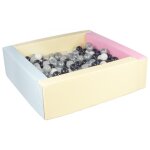 Piscine a balles carre avec 200 balles - rose, bleu, jaune (pastel) / noir, blanc, gris, argent