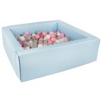 Piscine a balles carr�e avec 300 balles - bleu clair / blanc, transparent, rose clair, gris