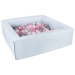 Piscine a balles carr�e avec 300 balles - bleu (pastel) / blanc, transparent, rose clair, gris