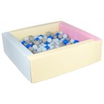Piscine a balles carre avec 300 balles - bords 3 couleurs / transparent, bleu, gris, argent, bleu p