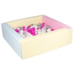 Piscine a balles carre avec 300 balles - rose, bleu, jaune p / blanc, transparent, rose, argent