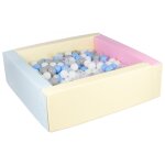 Piscine a balles carre avec 300 balles - rose, bleu, jaune p / blanc, transparent, bleu clair, gris