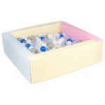 Piscine a balles carr�e avec 300 balles - rose, bleu, jaune p / blanc, transparent, bleu, gris