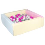 Piscine a balles carre avec 300 balles - rose, bleu, jaune p / blanc, transparent, rose, gris, argent ...