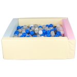 Piscine a balles carre avec 300 balles - rose, bleu, jaune p / noir, blanc, transparent, bleu, gris