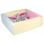 Piscine a balles carre avec 300 balles - rose, bleu, jaune p / perle, transparent, rose, argent