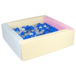 Piscine a balles carre avec 300 balles - rose, bleu, jaune p / perle, transparent, bleu, argent