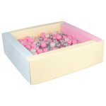 Piscine a balles carre avec 300 balles - rose, bleu, jaune p / perle, transparent, rose clair, argent ...