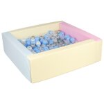 Piscine a balles carre avec 300 balles - rose, bleu, jaune p / perle, transparent, bleu clair, argent ...