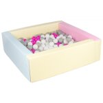 Piscine a balles carre avec 300 balles - rose, bleu, jaune (pastel) / blanc, rose, gris