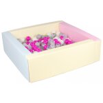 Piscine a balles carre avec200 balles - bords 3 couleurs / blanc, transparent, rose, gris, argent