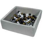 Piscine a balles pour enfant, 90x90 cm, aire de jeu + 150 balles noir, blanc, or, gris