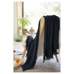 Plaid quadruple gaze de coton 130 x 160 cm gaia bleu nuit