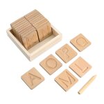 Planche d'�criture en bois avec bo�te en bois, 26 pi�ces, jouets de l'alphabet anglais, groove, jouet ...