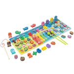 Planche de jeu 5 en 1 pour la pche, blocs de construction numriques, jouets educatifs en bois, planche ...