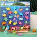Planche de pche magntique en bois pour enfants, jouet educatif montessori, alphabet et nombres, blocs ...