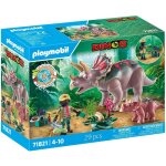 Playmobil dinos 71821 - tricratops avec son bb et explorateur