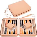 Pochette de backgammon de voyage 9 pouces - beige - fermeture eclair - int�rieur feutr� : vert / rouge ...