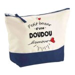 Pochette fond bleu bazar d'une doudou d'amour - cadeau original - anniversaire - trousse maquillage grand ...