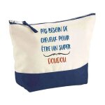 Pochette fond bleu doudou pas besoin de cheveux - cadeau original - anniversaire trousse grand format ...