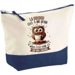 Pochette fond bleu la doudou chouette grain - cadeau original - anniversaire trousse maquillage grand ...