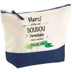 Pochette fond bleu merci doudou inoubliable - cadeau original - anniversaire trousse maquillage grand ...
