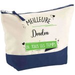 Pochette fond bleu meilleure doudou de tous les temps - cadeau original - anniversaire trousse maquillage ...