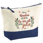 Pochette fond bleu doudou la vie est plus jolie - cadeau original - anniversaire - trousse maquillage ...