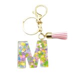 Porte - cls initial en acrylique color avec glands roses, dcor de tasse avec lettres, pendentif, bouteille ...