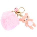 Porte - cls ours en peluche avec un pompon rose ysk1938