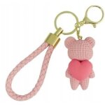 Porte - cls ours en peluche rose poudr avec coeur ysk1651