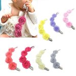 Porte sucette de dentition pour enfants, cha�ne pour b�b�s filles, fleur de rose, attache sucette factice ...