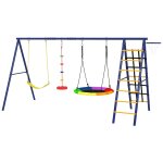 Portique balan�oire 6 en 1 - balan�oire, corde et filet d'escalade, nid oiseau, panier basket, echelle ...