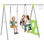 Portique balan�oire enfant 4 en 1 - face a face, balan�oire, panier basket - ball, cible football - acier ...