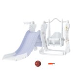 Portique enfant toboggan et balanoire avec panier de basket - ball - aire de jeux 3 en 1 - usage intrieur ...
