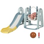 Portique enfant toboggan et balanoire avec panier de basket - ball aire de jeux 3 en 1 usage intrieur ...