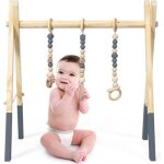 Portique d'veil en bois pour bb - costway - forme triangulaire - 3 pendentifs - sans bpa